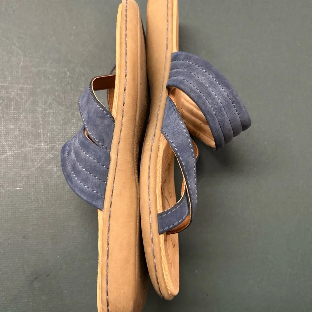 b.o.c By Born Womens 8 Alisha Blue Slip On‎ Strappy Sandal Slide Summer Casual